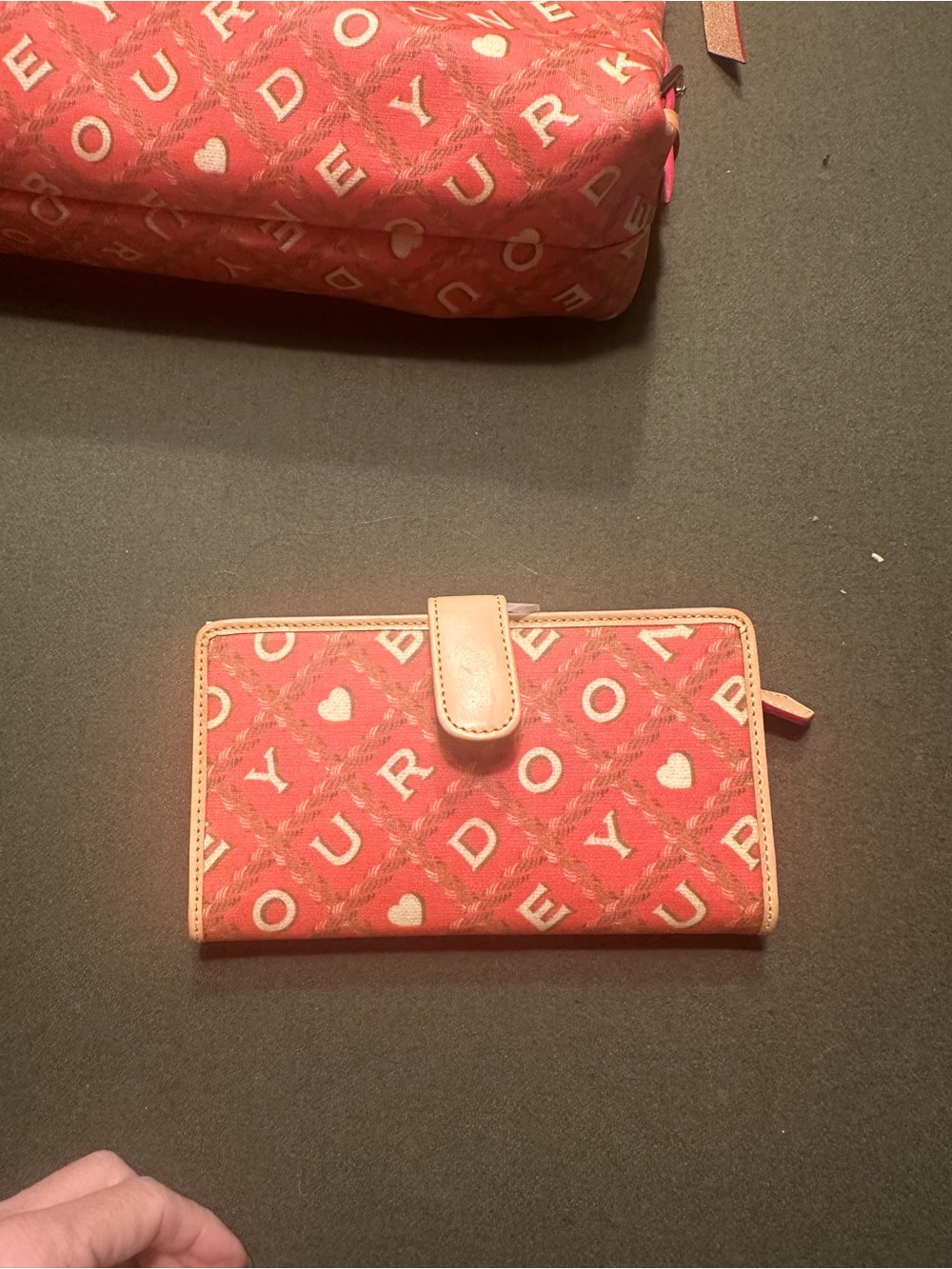 Vintage Dooney and Bourke Red Cherry Crossword Logo Print Wallet Rare NWT